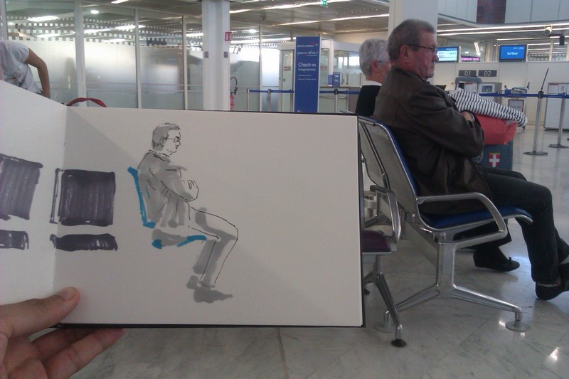 Un des portraits que j'ai dessiné sur le vif à l'aéroport
