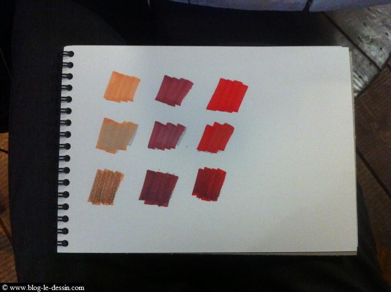 tester les couleurs avant de faire son croquis en dessinant sur une feuille à part