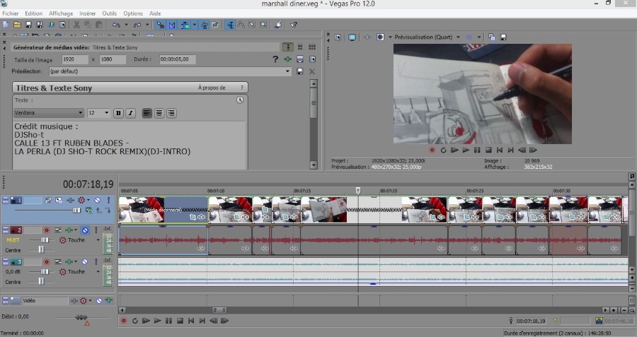 Le logiciel Sony Vegas utilisé pour le montage de ma vidéo de croquis