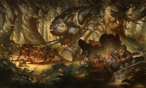 Peinture de Justin Gerard – The Forrest Troll – media mixte, aquarelle et numérique