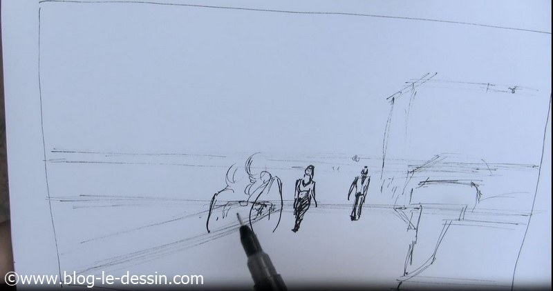 dessin groupe marcheurs plan moyen