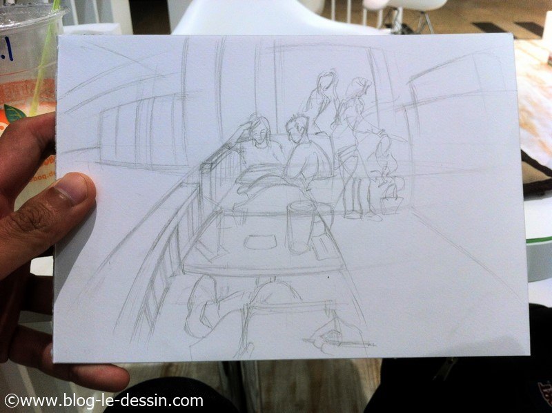 dessiner perspective dans un cafe