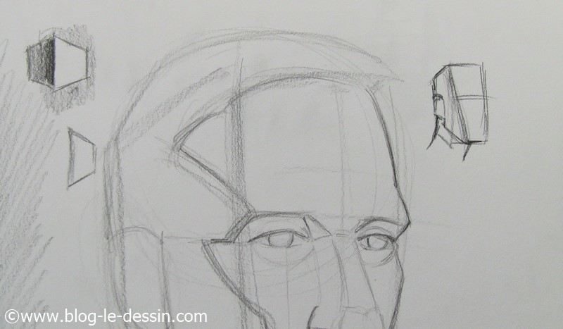 Placer les surfaces et les reliefs avant de dessiner les parties sombres sur le portrait
