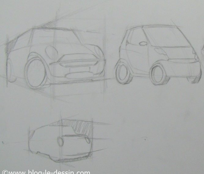 Schema pour dessiner une voiture avec une pespective simple pour les croquis rapides