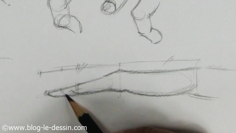 planche vue de la main en profile dessinée au graphite