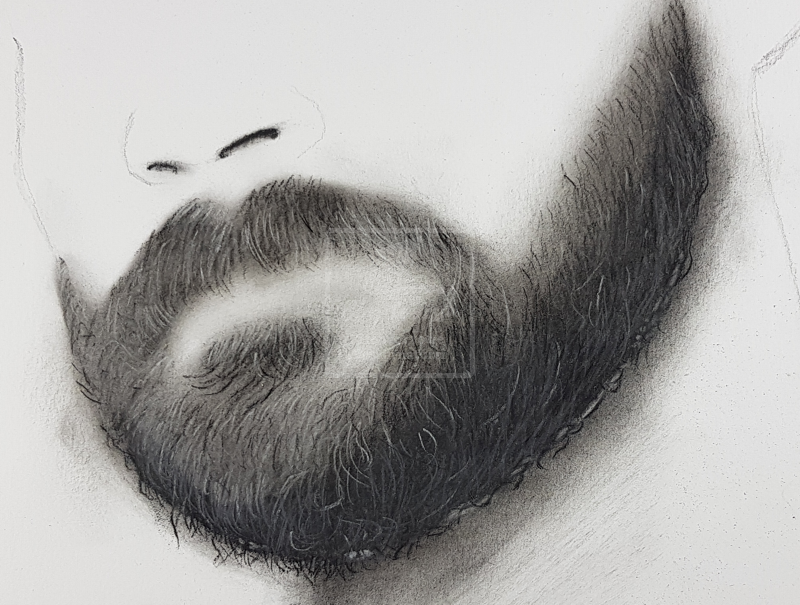photo du résultat final de la barbe dessinée au fusain