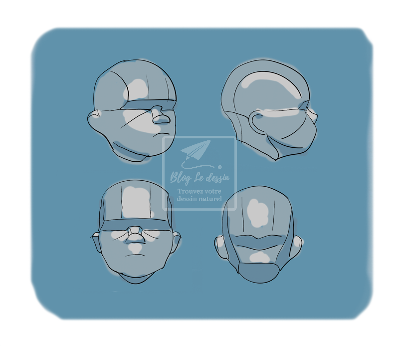 Planche de 4 têtes de bébé avec les reliefs