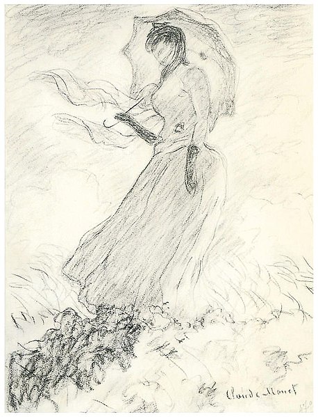 Un dessin de Claude Monet pour la femme à l'ombrelle