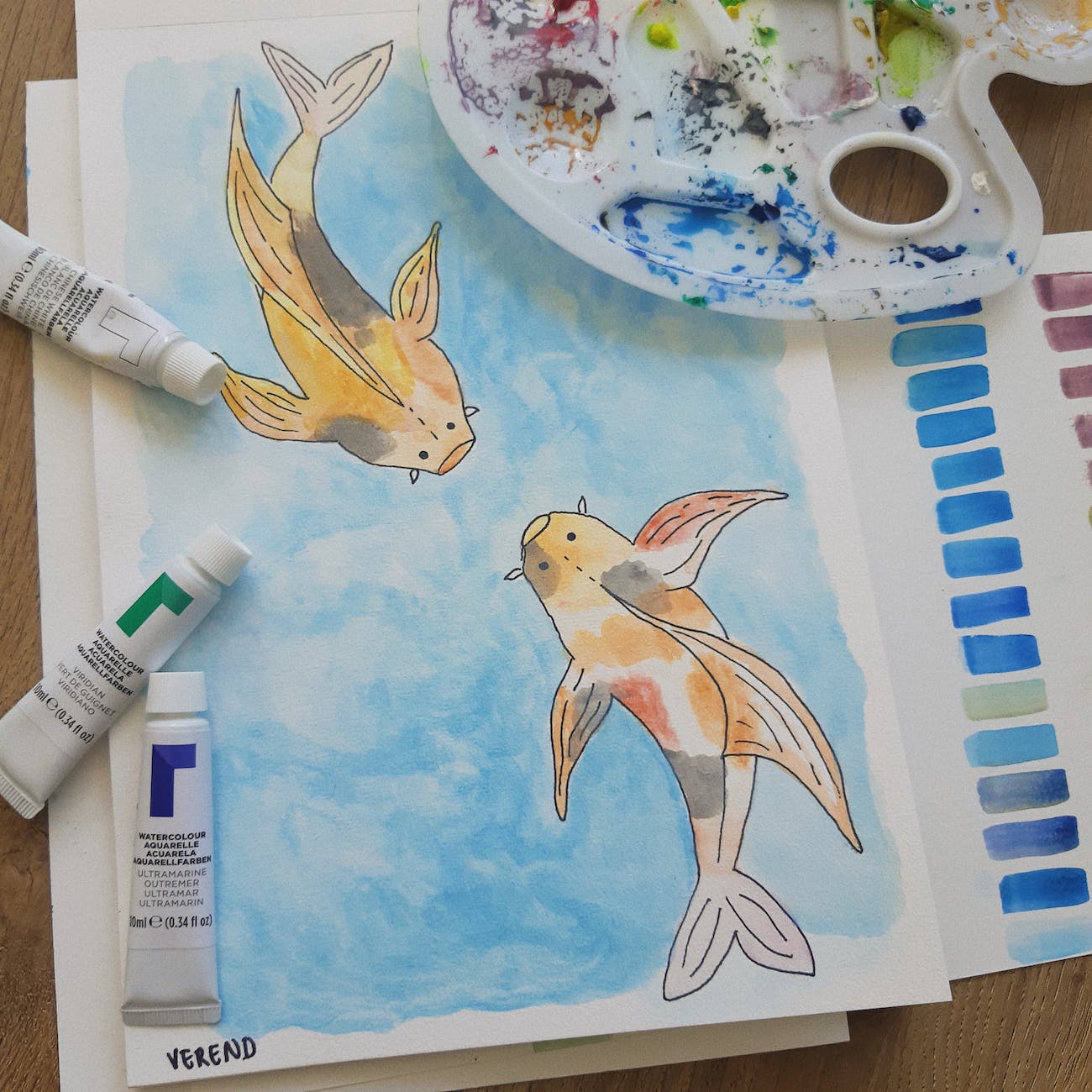 watercolor painting on koi fish